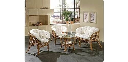 Rattan-Sitzgruppe mit Glastisch, 7-tlg. natur