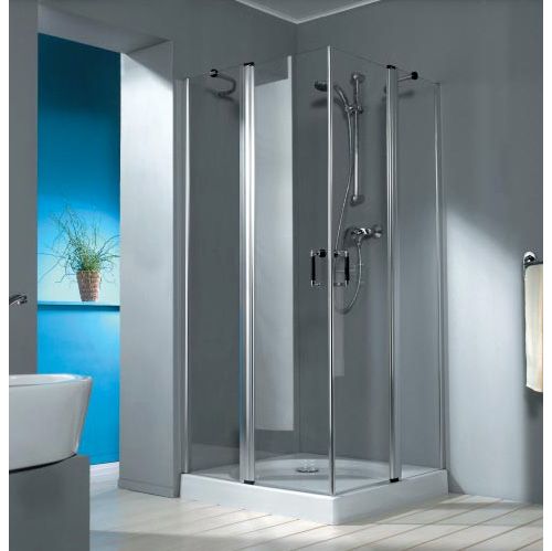 Eckdusche mit Duschwanne, 80x185 cm, silber