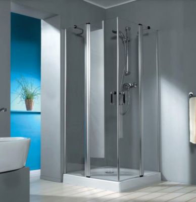 Eckdusche mit Duschwanne, 90x185 cm, silber