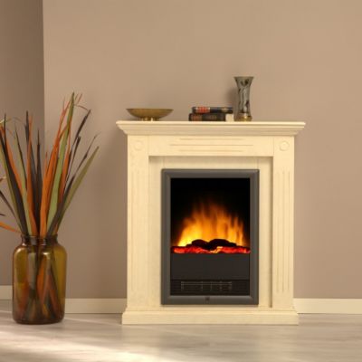Elektrokamin Pisa, Handlackiert in marmoriert beige