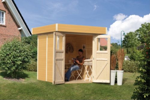 Karibu Gartenhaus mit Flachdach Fehmarn 2 natur
