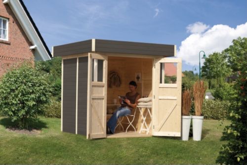 Karibu Gartenhaus mit Flachdach Fehmarn 2 terragrau