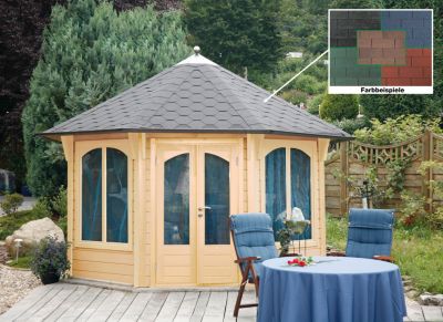 Wolff Finnhaus Pavillon Capri de luxe 3,5 - Farbe Naturbelassen, Dachschindel Kupfer-Schwarz