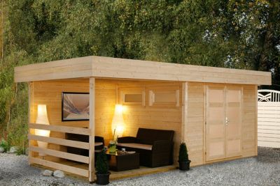 Wolff Finnhaus Gartenhaus Flachdach Pulti Varianta 28 mit Terasse