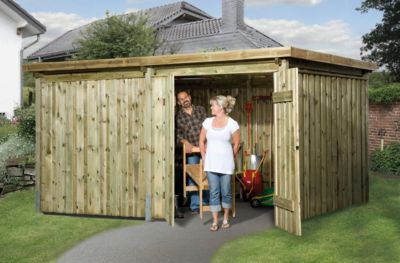 Weka Flachdach Lagerhaus \"VARIUS\" 20 mm - Variante 4 mit gro&szlig;em Schuppen ohne  Preisvergleich