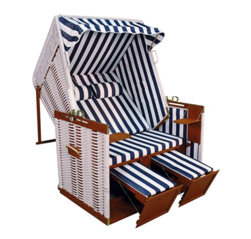 Strandkorb blau-wei&szlig;, 125 cm breit mit Schutzh&uuml;lle