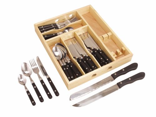 Edelstahl Besteck 32-teilig im Holzbesteckkasten