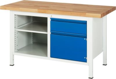 Rau Werkbank Premium Serie 249 - 1500 mm Breite mit 1 Unterbau-Container und 2 AblagefÃ€cher