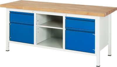 Rau Werkbank Premium Serie 285 - 2000 mm breit mit 2 Unterbau-Containern und 2 AblagefÃ€chern