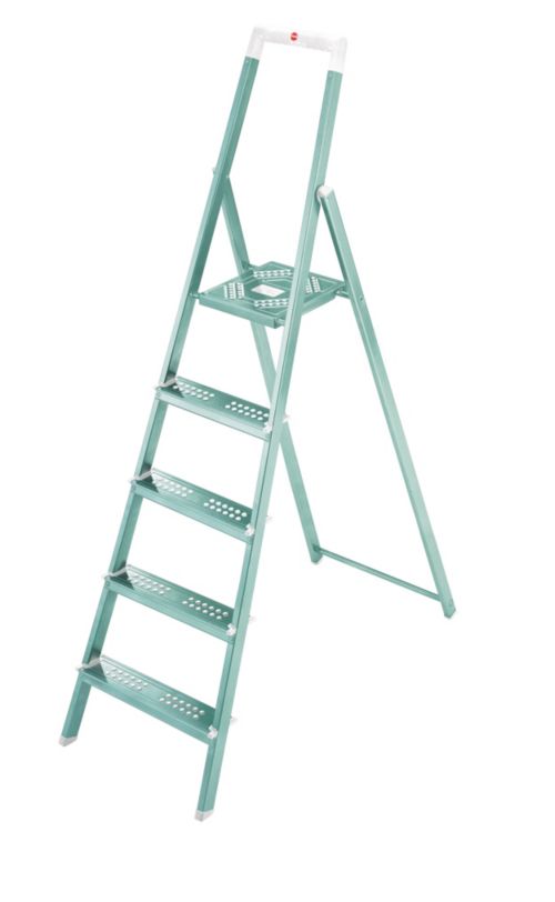 Hailo LifestyleLine L55 Alu Sicherheitsleiter 5 Stufen, Aqua
