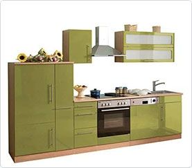 KÃŒchenzeile Cucina mit E-GerÃ€te - 300 cm, Buche Nachbildung, olive