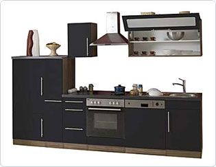 KÃŒchenzeile Cucina mit E-GerÃ€te - 300 cm, Nussbaum Nachbildung, schwarz
