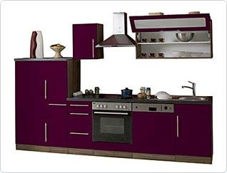 KÃŒchenzeile Cucina mit E-GerÃ€te - 300 cm, Nussbaum Nachbildung, aubergine