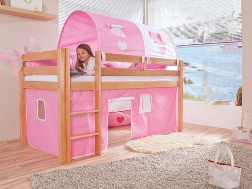 Hochbett Lilly natur inkl. Stoffset, Herz