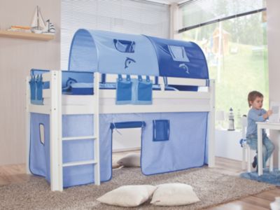 Hochbett Andre weiss inkl. Stoffset, Delphin blau Preisvergleich