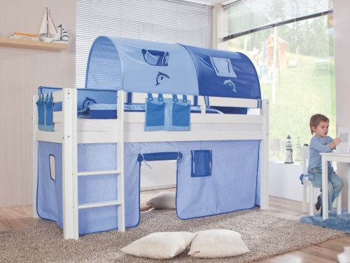 Hochbett Andre weiss inkl. Stoffset, Delphin blau Preisvergleich
