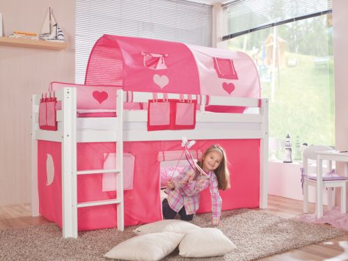 Hochbett Lilly weiss inkl. Stoffset, Pink-Rosa