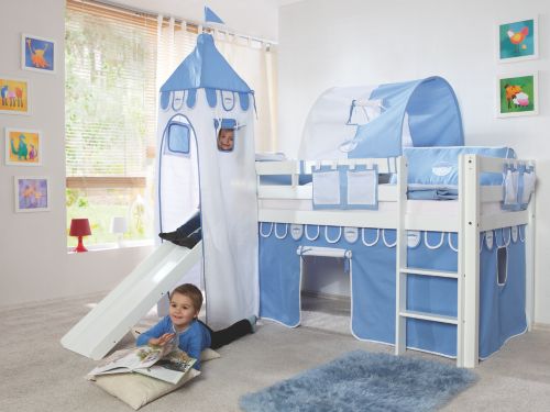 Hochbett Andre weiss mit Stoffset und Rutsche, Boy