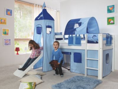 Hochbett Andre weiss mit Stoffset und Rutsche, Delphin Blau Preisvergleich