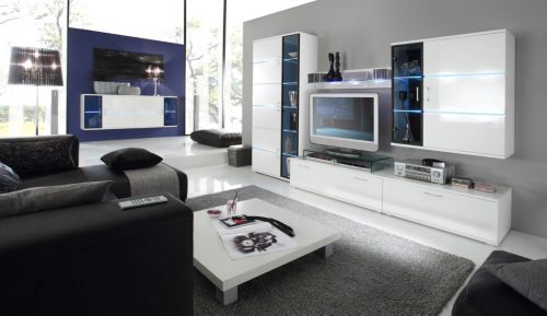 Wohnwand Nara 951 mit TV-Glasb&uuml;hne und Beleuchtung