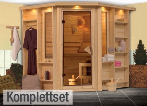Karibu Cortona 40 mm Sauna-Komplettset Eckeinstieg