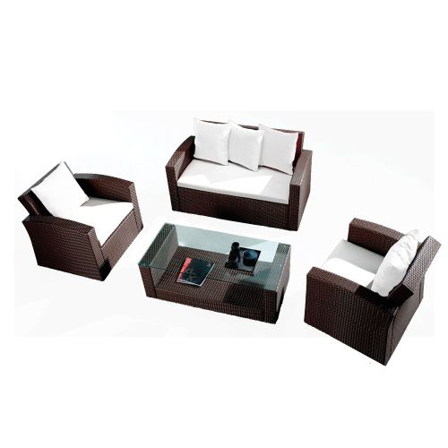 Vierteiliges Poly-Rattan Set mit Kissen