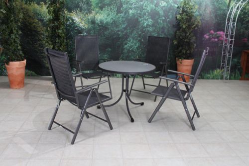 Tischgruppe Delphi graphit/schwarz - 4 Klappsessel, 1 Gartentisch