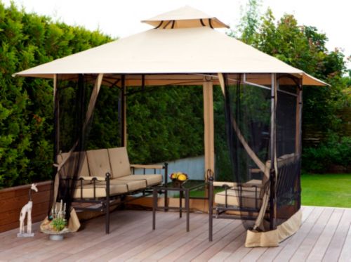 Pavillon-Set Antigua beige inkl. 2 B&auml;nke und 1 Tisch