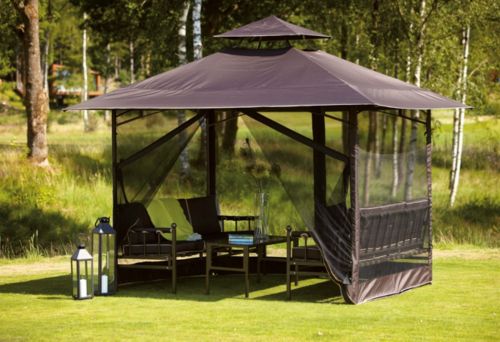 Pavillon-Set Antigua schwarz inkl. 2 B&auml;nke und 1 Tisch