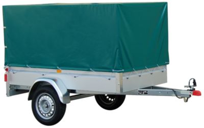 AnhÃ€nger Stema BASIC 750, komplett mit Planenset 80 cm hoch, Planenfarbe grÃŒn, Einachser