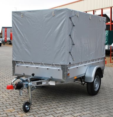 AnhÃ€nger Stema BASIC STL 1000 - 21-13.1, aufgerÃŒstet mit Hochplanenset 100 cm hoch, Einachser, Tieflader