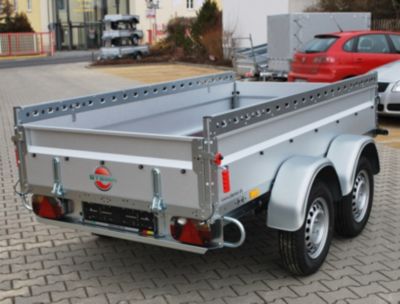 AnhÃ€nger Stema BASIC ST 2000 - 25-13.1, aufgerÃŒstet mit Seitenreling, Tandemachser, Tieflader
