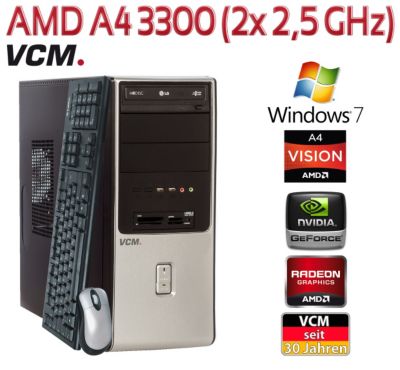 VCM PC-System \"Bestla\" | AMD A4 3400 (2x 2,7 GHz) | Speicher w&auml;hlbar Preisvergleich