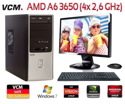 VCM PC-Set (PC+TFT) "Fusianata" | AMD A6 3650 (4x 2,6 GHz, 4 MB Cache) | Speicher w&auml;hlbar