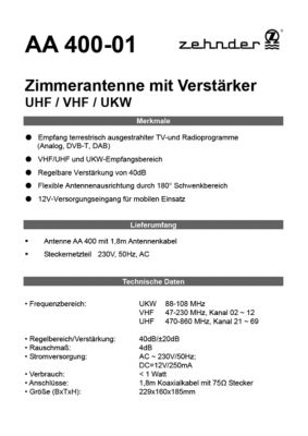 Zehnder Zimmerantenne Â