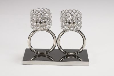 Design Kristall Kerzenständer Teelichthalter Louise 2 Ring 2er SET Teelichthalter Kerzenhalter Kerzenleuchter Tischdeko Gastgeschenke silber Weihnachten