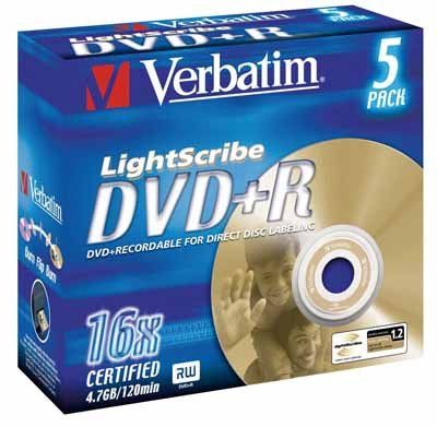 Verbatim DVD+R 4,7GB 16X 5er JC Lightscribe Preisvergleich