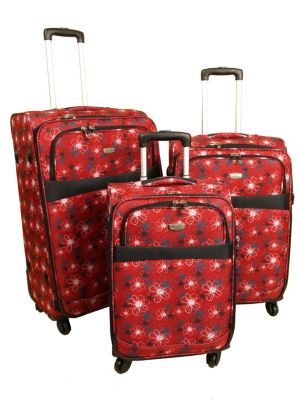 3-tlg.- 4-Rollen-Trolleyset Lily Beach in rot-gebl&uuml;mt Preisvergleich