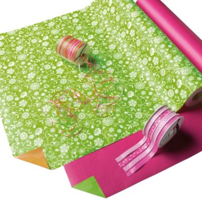 50 m Geschenkpapier-Rolle, grÃŒn-pink