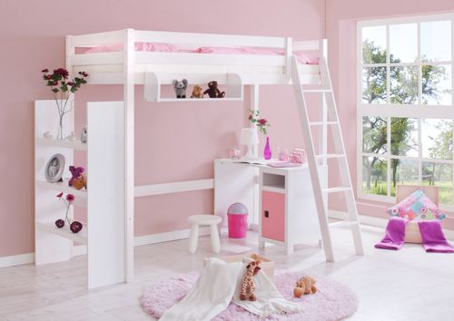 Pingulina Hochschl&auml;fer Hochbett mit Schr&auml;gleiter weiss