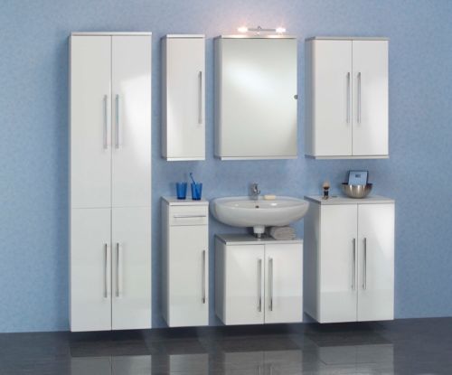 Hochschrank Ider wei&szlig; hochglanz / Alu transparent
