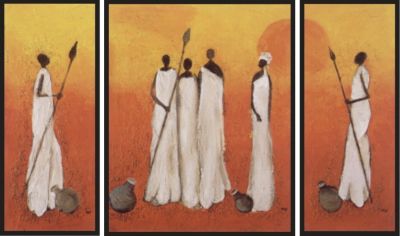 Triptychon Massai 42x52, 2x 22x52 cm von Hedy im Preisvergleich 
