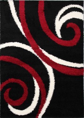 Hochflor Designer Teppich Shaggy Alba, schwarz-weiss-rot Preisvergleich