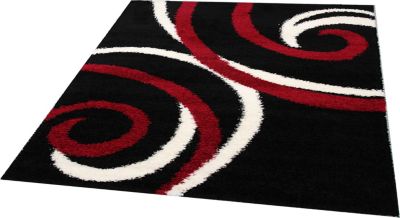 Hochflor Designer Teppich Shaggy Alba, schwarz-weiss-rot Preisvergleich