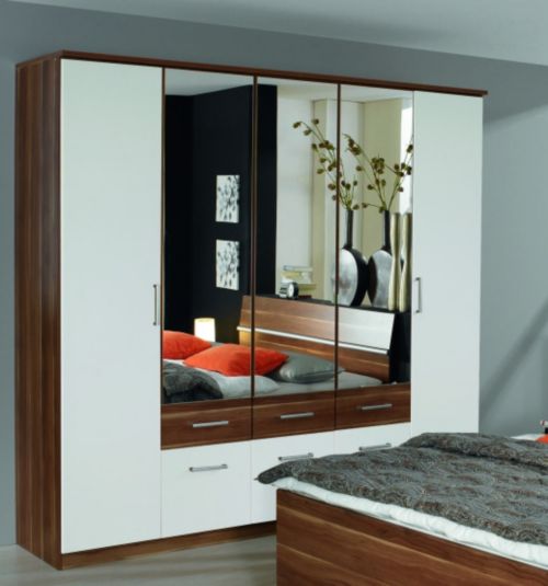 rauch Kleiderschrank mit Spiegel, kernnussfarben/wei&szlig;