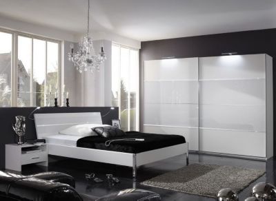 Komplett-Schlafzimmer mit Schwebet&uuml;renschrank,Glas wei&szlig; Preisvergleich