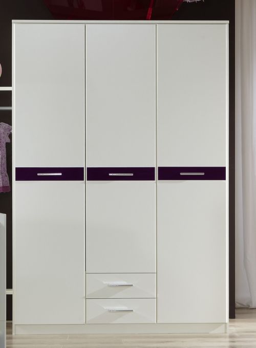 Kleiderschrank 3-t&uuml;rig wei&szlig;/brombeer