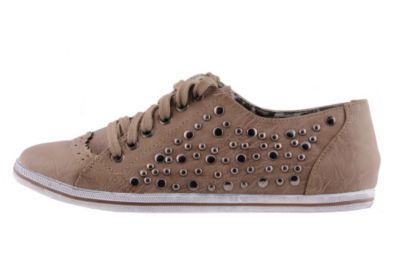 Khakifarbener Sneaker mit Nieten und ZiernÃ€hten