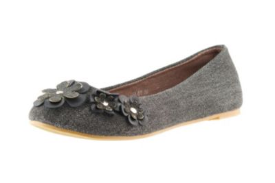 Schwarzer Ballerina in Jeans-Optik mit Blumen