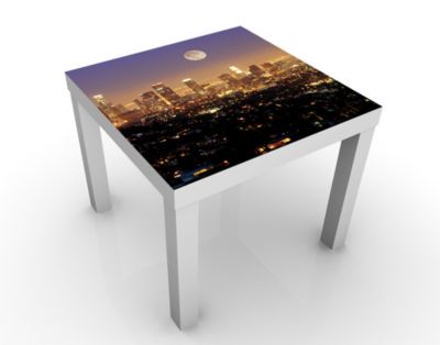 Design Tisch L.A. Nights 55x45x55cm Beistelltisch, Couchtisch, Motiv-Tisch, Wohnzimmer, Amerika, USA, Los Angeles, Skyline, Mond